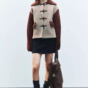 NWT Zara Wool Blend Toggle Jacket in Brown -